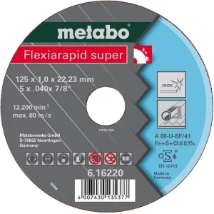 Metabo Flexiarapid super 125x1,0x22,23 InoxTrennscheibegerade Ausführung Meistverkauft