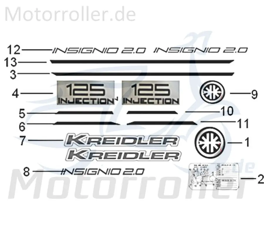 Kreidler Insignio 125 2.0 Dekor 125ccm 4Takt 05544T740002 Aufkleber Sticker Deko-Sticker Deko-Aufkleber Scooter Qingqi Ersatzteil Jetzt Bestellen