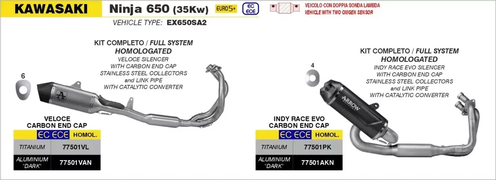 ARROW Indy Race EVO Komplettanlage passend für Kawasaki NINJA 650, Z 650 (35kW) 24-25 Neue Kollektion