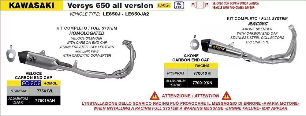 Sonderangebot ARROW Veloce Aluminium Auspuff passend für Kawasaki Versys 650, Ninja 650, Z 650
