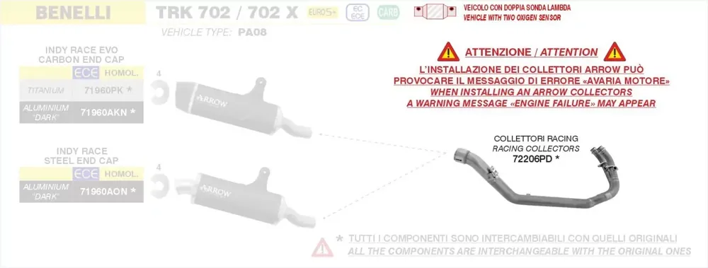 ARROW Krümmer Edelstahl passend für Benelli TRK 702 / 702X 2025 Billig