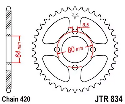 Zertifiziert Kettenrad 41Z passend für 420er Kette Innen Ø 64 mm Lochkreis 80 mm