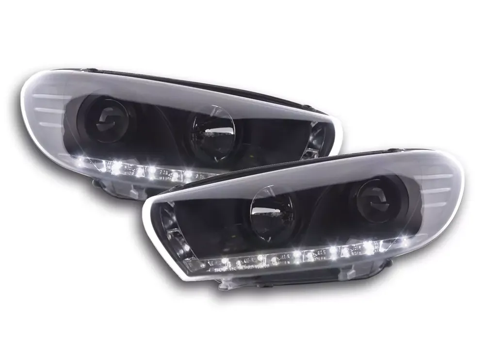 Scheinwerfer Set Daylight LED TFL-Optik passend für VW Scirocco 3 Typ 13 08–14 schwarz Highlight
