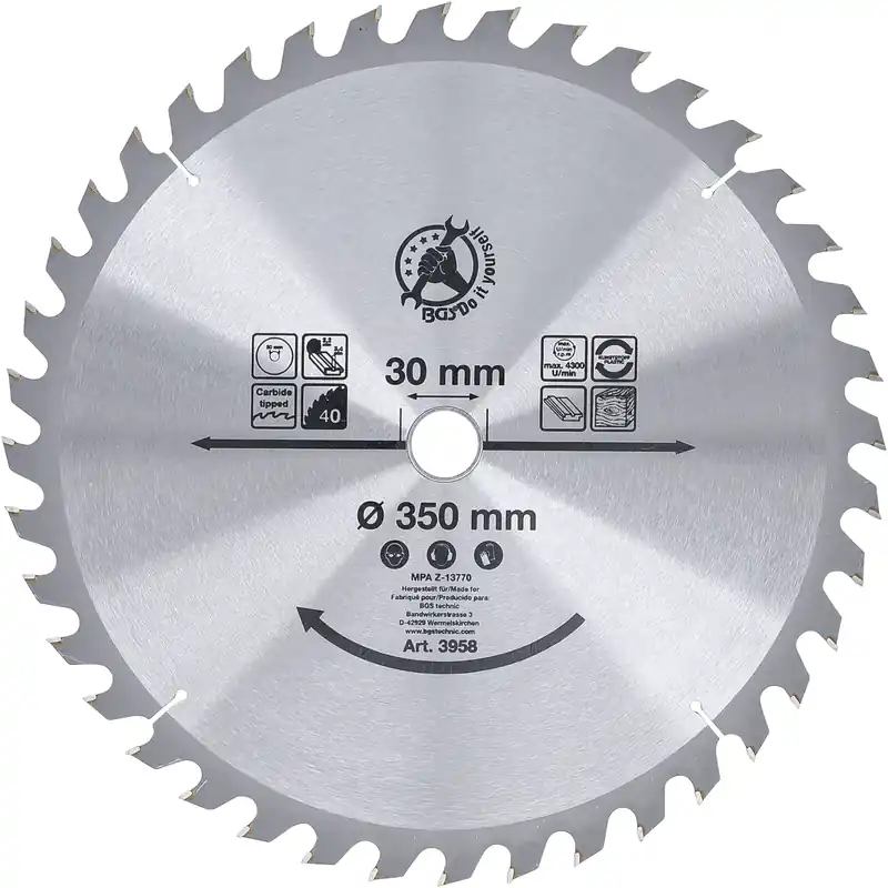 Knallerangebot Hartmetall-Kreissägeblatt Ø 350 x 30 x 3,4 mm 40 Zähne