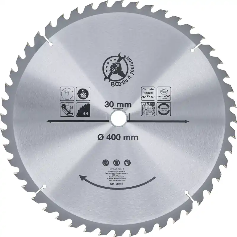 Begrenztes Angebot Hartmetall-Kreissägeblatt Ø 400 x 30 x 3,4 mm mit 48 Zähnen
