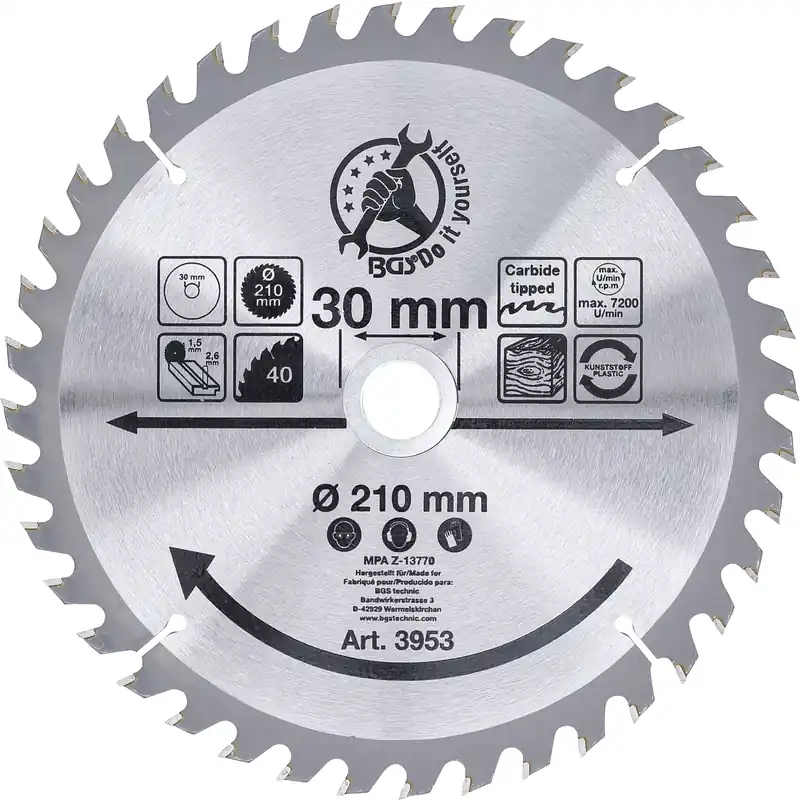 Geprüft Hartmetall-Kreissägeblatt Ø 210 x 30 x 2,6 mm mit 40 Zähnen