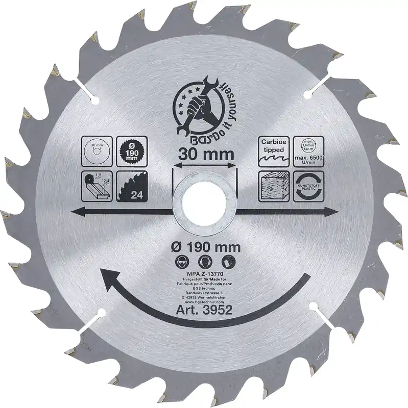 BGS Diy Hartmetall-Kreissägeblatt Ø 190 x 30 x 2,5 mm – 24 Zähne Must-Have