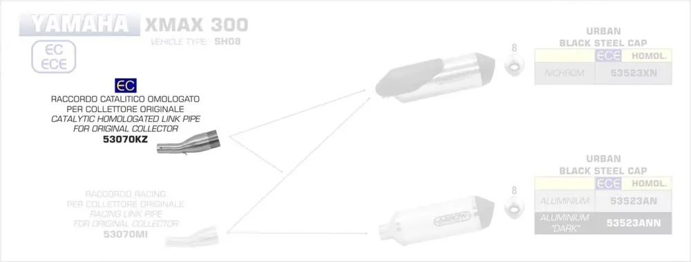 Preisreduziert Arrow Verbindungsrohr mit Kat passend für Yamaha X-MAX 300 (2017–2020)