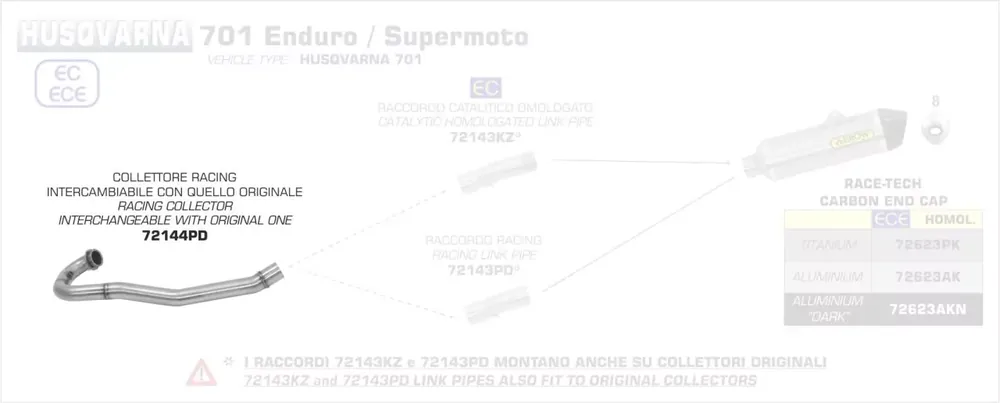 Echt Arrow Verbindungsrohr ohne Kat passend für Husqvarna 701 Enduro/Supermoto 16-20