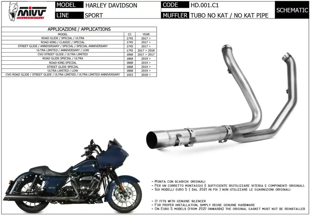 Top-Angebot MIVV Katersatzrohr passend für Harley Davidson