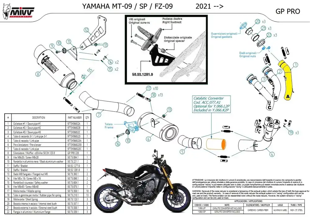 MIVV Krümmerrohr passend für Yamaha MT-09/FZ-09 Highlight