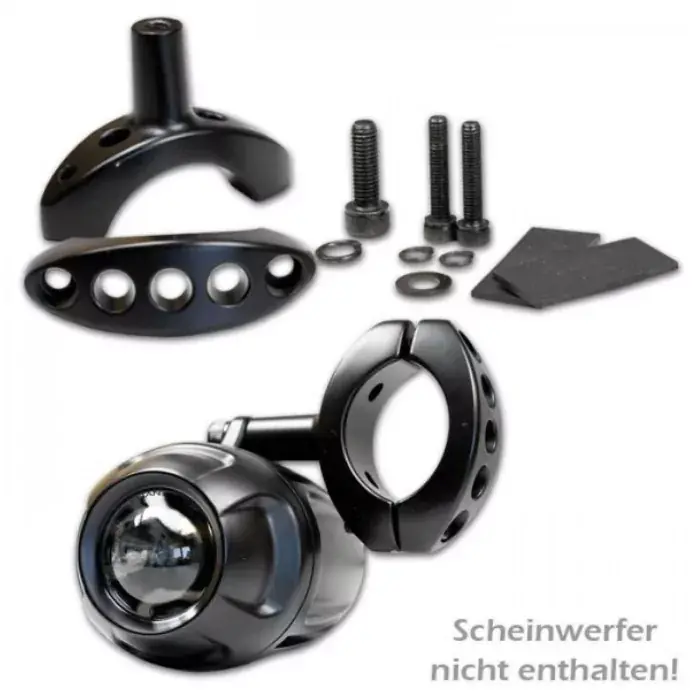 Echt Halteklemme Scheinwerfer aus Aluminium schwarz Ø 35-50 mm passend für Motorrad