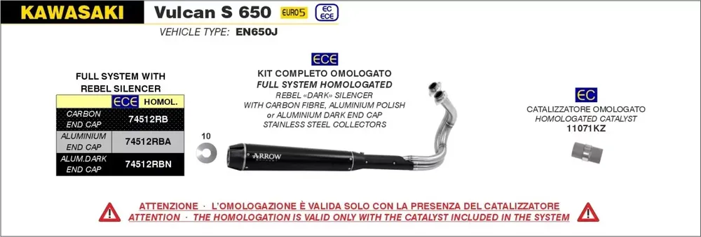 Letzte Chance ARROW REBEL Carbon Komplettanlage passend für Kawasaki Vulcan S 650 21-24